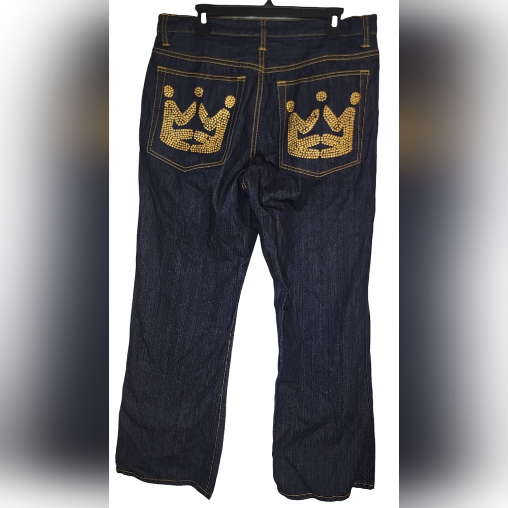 Y2k PNB Nation Sz 36 X 42 Embroidered Wide Leg Baggy Grunge Skater Denim Jeans